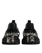 Dolce & Gabbana Black Studded Leather Hi-Trekking Derby Men Shoes - Eljoys Fashion 