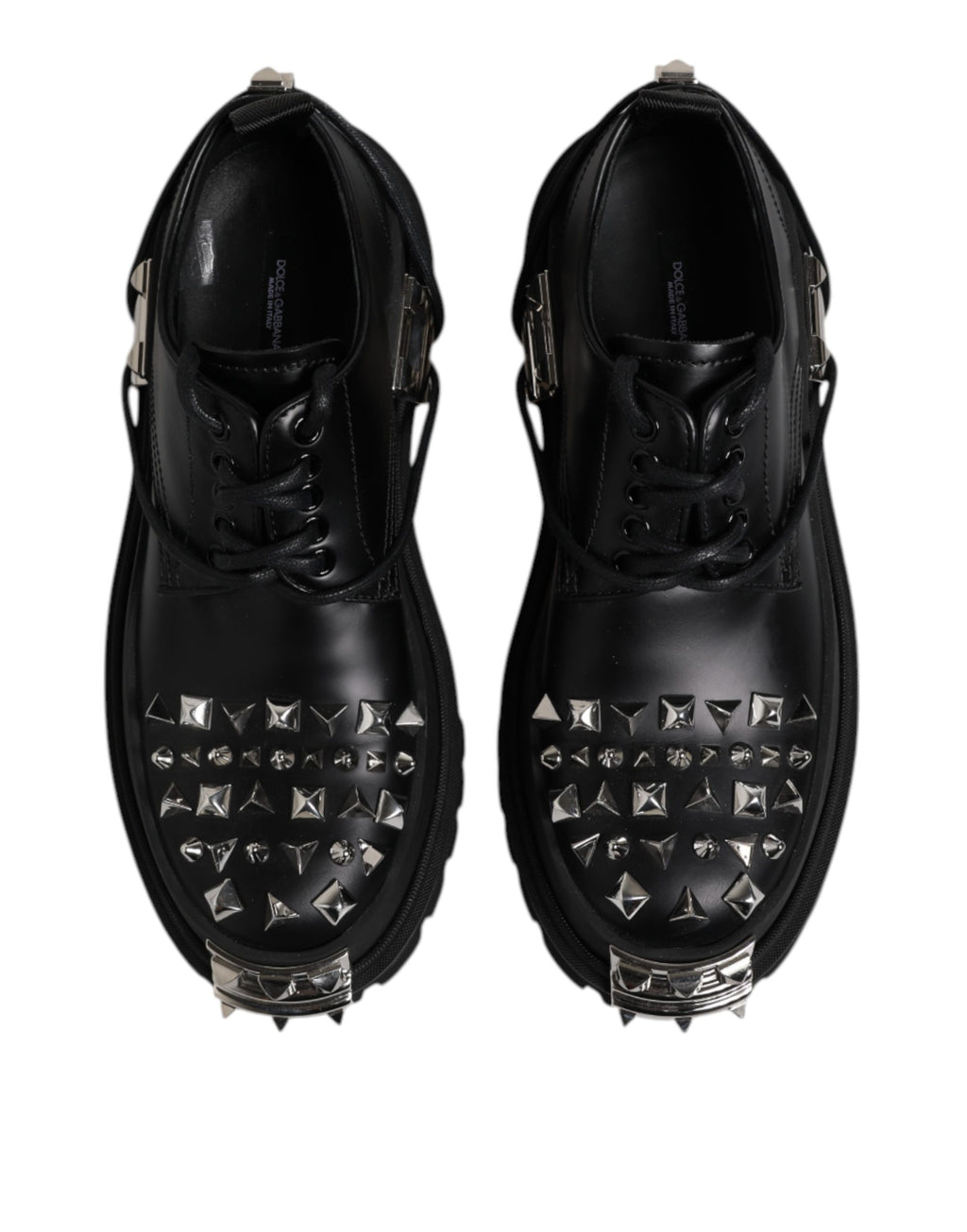 Dolce & Gabbana Black Studded Leather Hi-Trekking Derby Men Shoes - Eljoys Fashion 