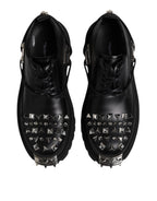 Dolce & Gabbana Black Studded Leather Hi-Trekking Derby Men Shoes - Eljoys Fashion 