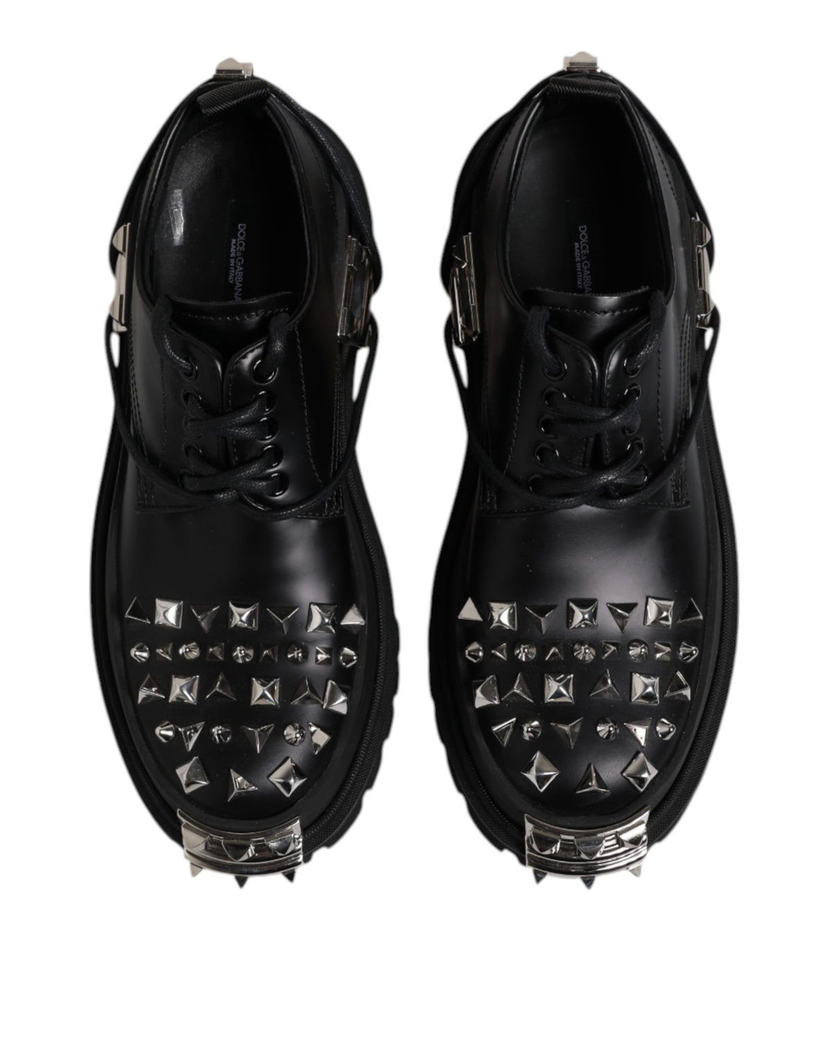 Dolce & Gabbana Black Studded Leather Hi-Trekking Derby Men Shoes - Eljoys Fashion 