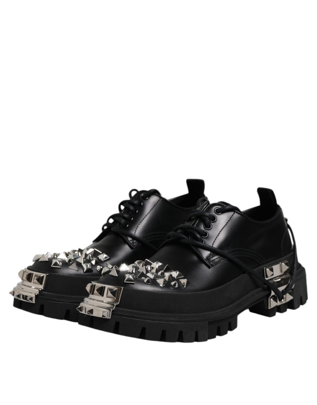 Dolce & Gabbana Black Studded Leather Hi-Trekking Derby Men Shoes - Eljoys Fashion 