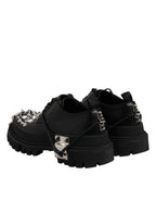 Dolce & Gabbana Black Studded Leather Hi-Trekking Derby Men Shoes - Eljoys Fashion 