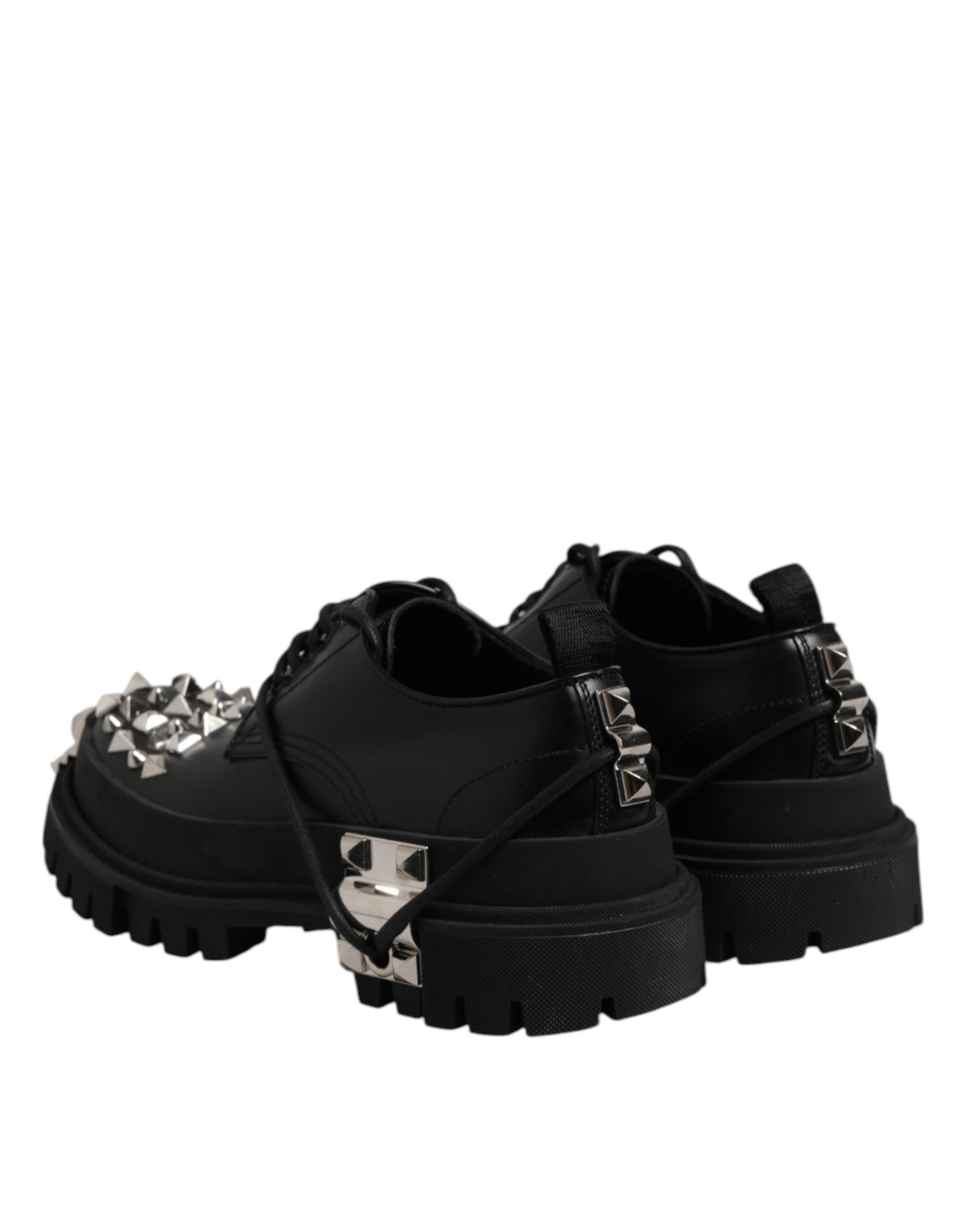 Dolce & Gabbana Black Studded Leather Hi-Trekking Derby Men Shoes - Eljoys Fashion 