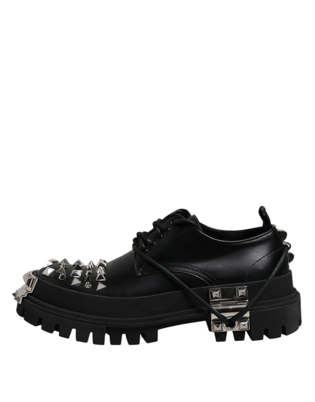 Dolce & Gabbana Black Studded Leather Hi-Trekking Derby Men Shoes - Eljoys Fashion 