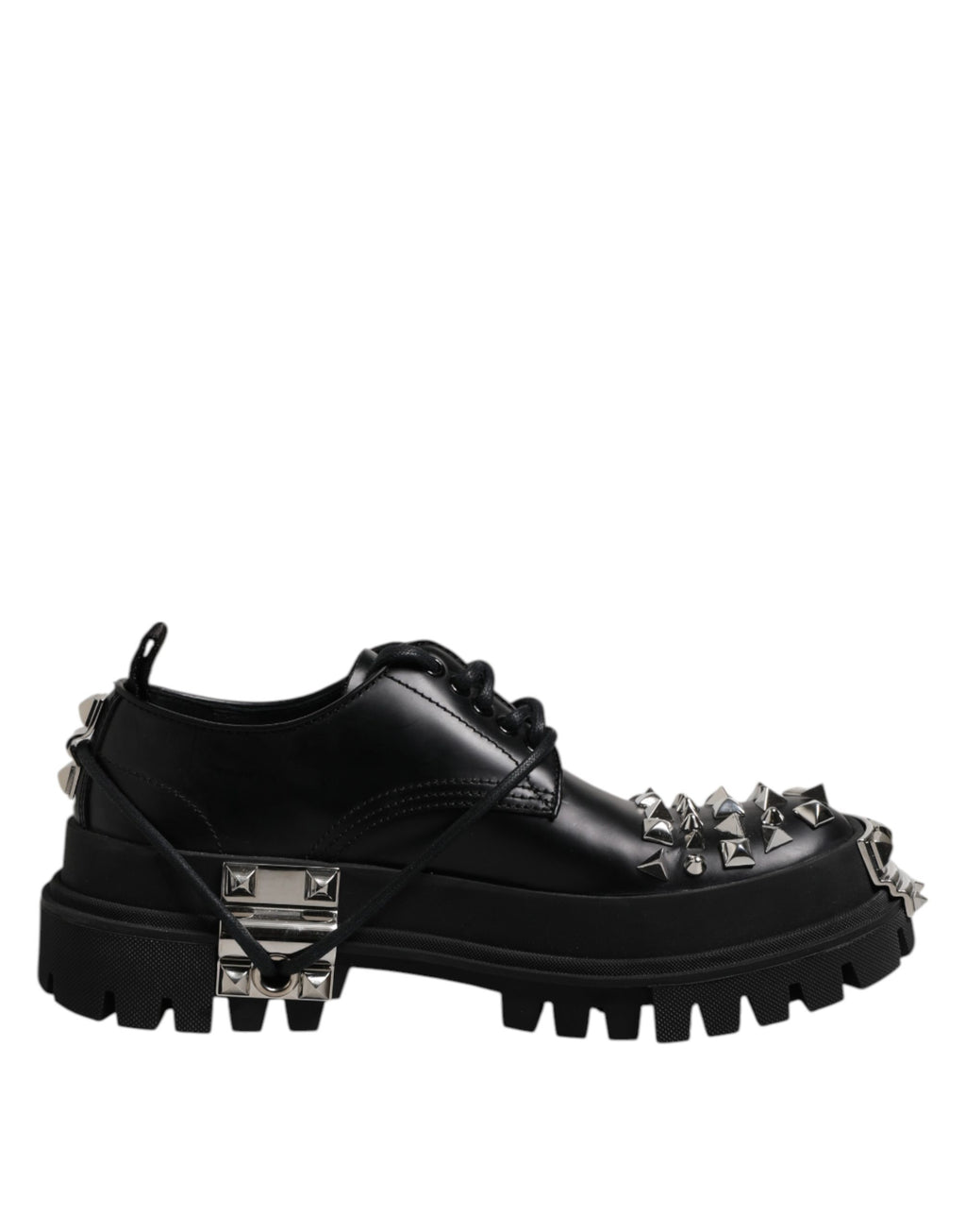 Dolce & Gabbana Black Studded Leather Hi-Trekking Derby Men Shoes - Eljoys Fashion 