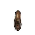 Miu Miu brown calf leather Bos Taurus platform loafers with sleek design and sturdy soles.