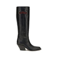 Chloé black calf leather Bos Taurus over-the-knee boots with sleek design and high block heel.