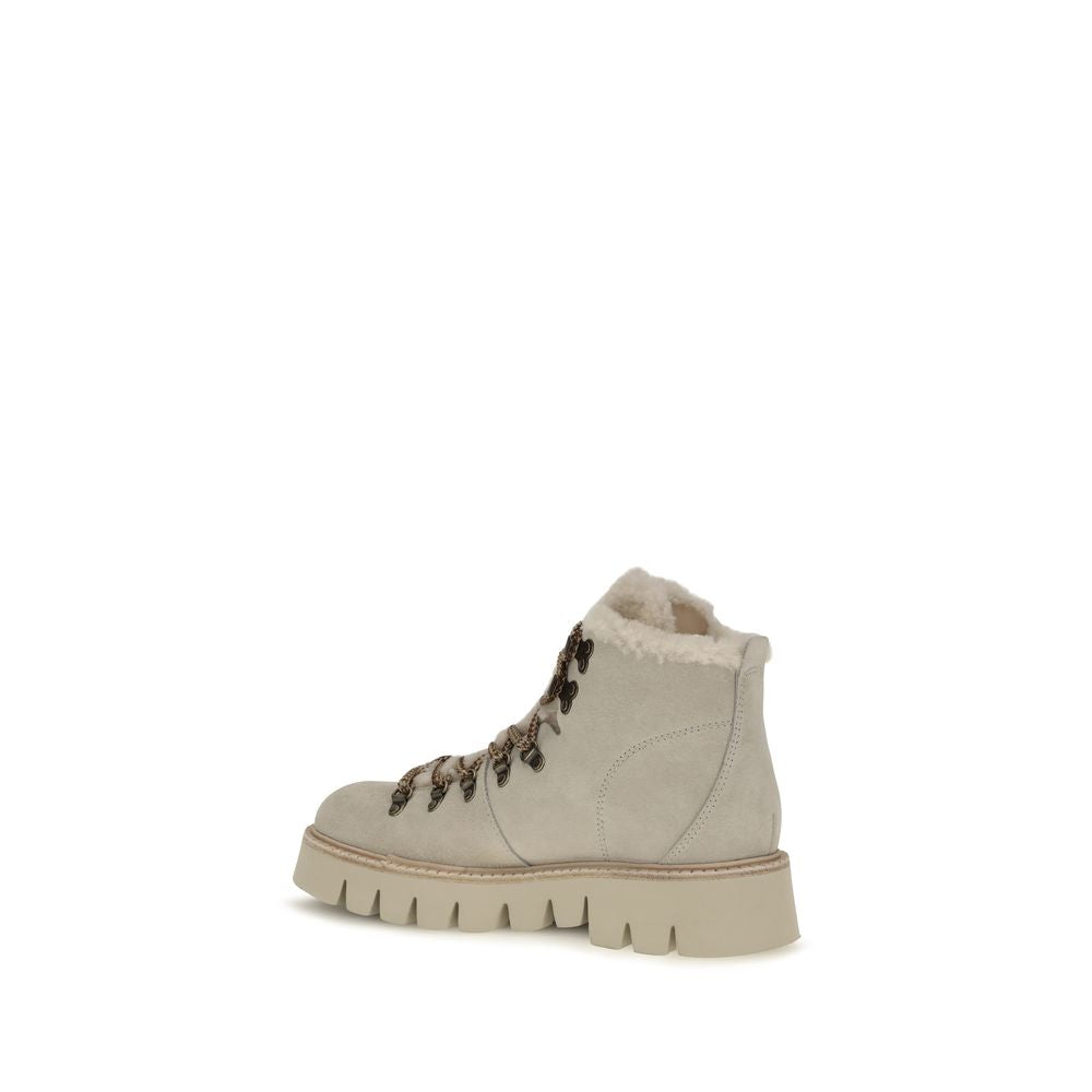 Pedro García Beige Calf Leather Bos Taurus Lace-Up Boots Pedro García