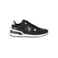 Black polyurethane men's sneaker by U.S. POLO ASSN., featuring a sleek design and casual athletic style.