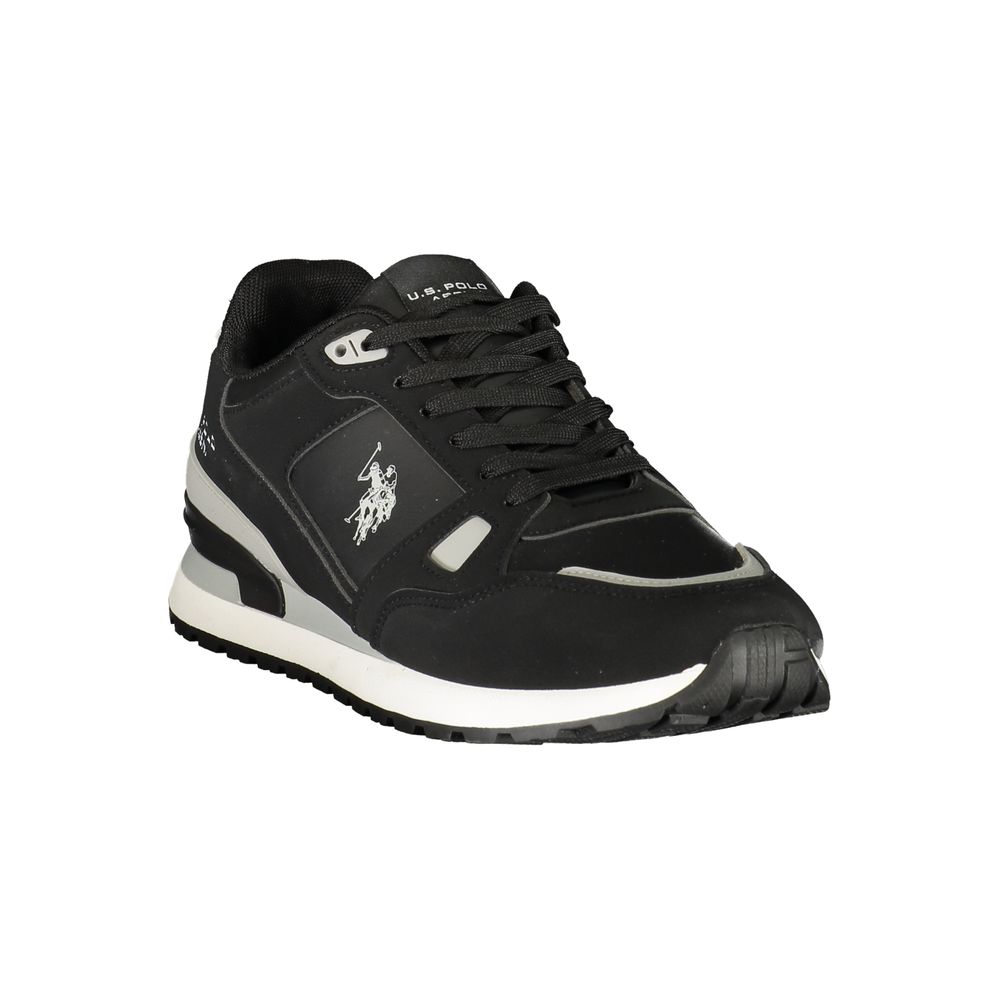 U.S. POLO ASSN. men's black polyurethane sneaker with white sole and lace-up design, stylish casual footwear.