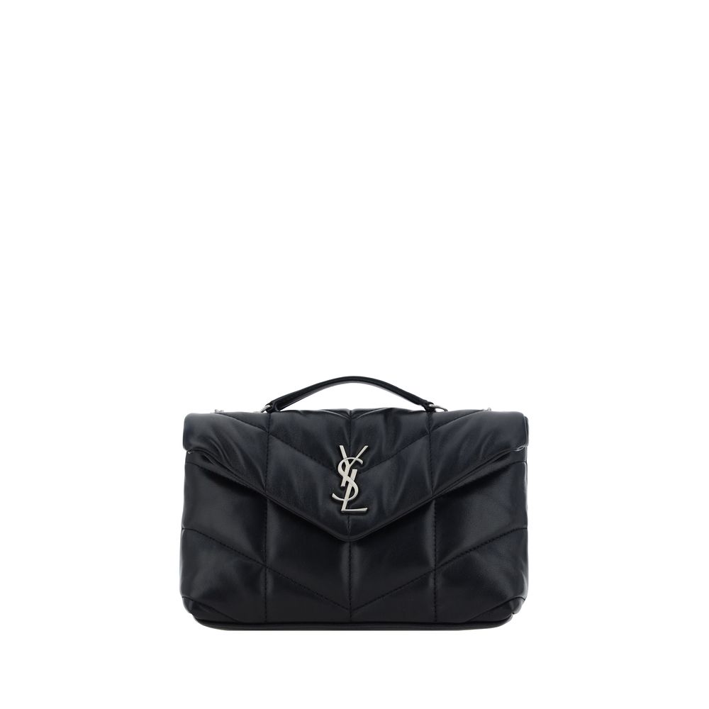 Saint Laurent black lamb leather Ovis Aries shoulder bag with silver hardware and chain strap, featuring a sleek, modern design.