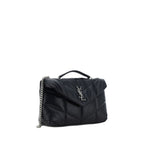 Saint Laurent Black Lamb Ovis Aries Shoulder Bag with gold-tone hardware and structured design, showcasing elegant craftsmanship.