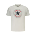 White cotton men's T-shirt by Converse, featuring a classic crew neck and short sleeves, shown laid flat.