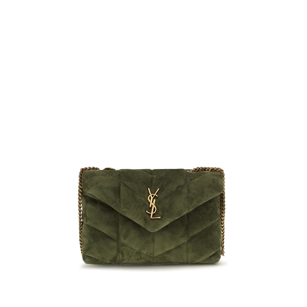 Saint Laurent Bicolor Calf Leather Bos Taurus Shoulder Bag with sleek design and contrasting colors, featuring a top handle and shoulder strap.