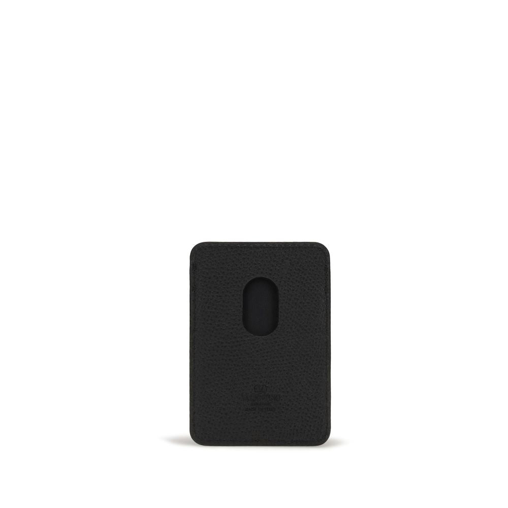 Valentino Garavani black calf leather Bos Taurus wallet with sleek design and subtle logo detailing.