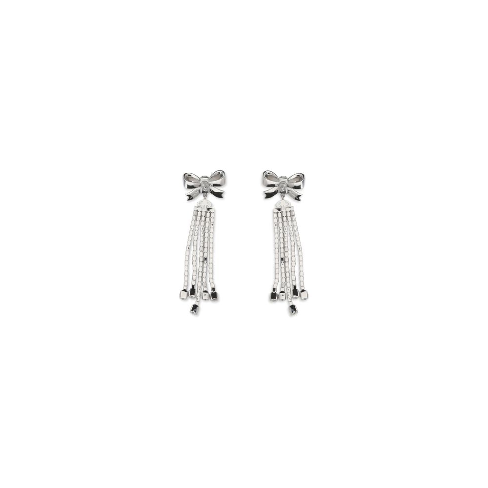 Self-Portrait silver brass earrings with a sleek, modern design, featuring smooth, shiny surfaces and elegant dangle style.
