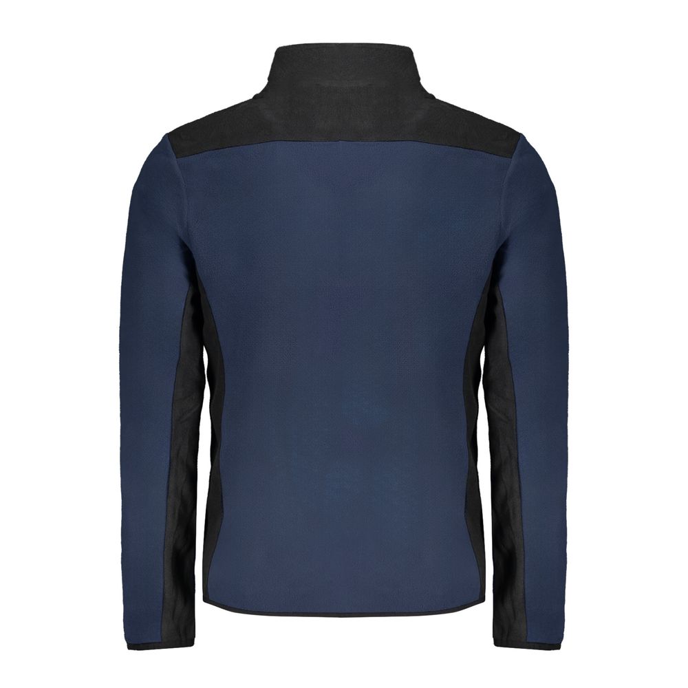 Norway 1963 blue polyester men's sweater showing a close-up of the knitted fabric and classic crew neck design.