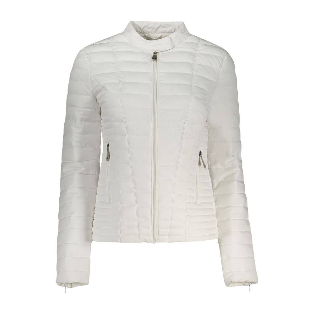 Guess Jeans women's white polyurethane jacket with a sleek, modern design, perfect for stylish casual wear.