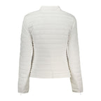 Guess Jeans Bianco women's polyurethane jacket, stylish white denim jacket with a fitted design and classic collar, front pockets.