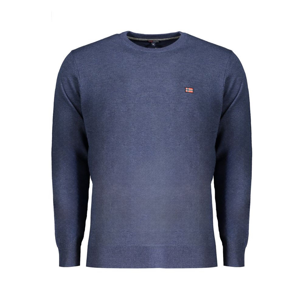Norway 1963 blue wool men's sweater with a classic crew neck and textured knit pattern, casual and warm for everyday wear.
