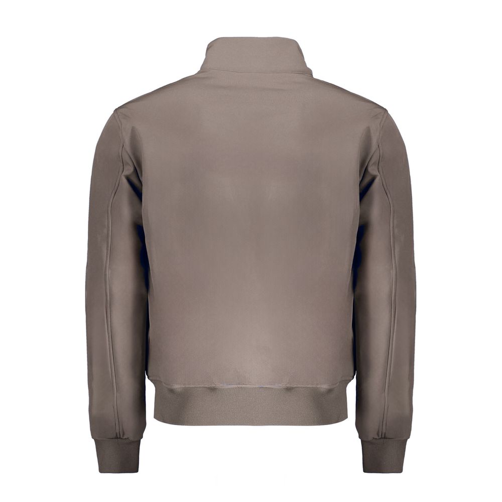 Norway 1963 men's brown polyester jacket with front zipper and collar, stylish and lightweight outerwear for men.