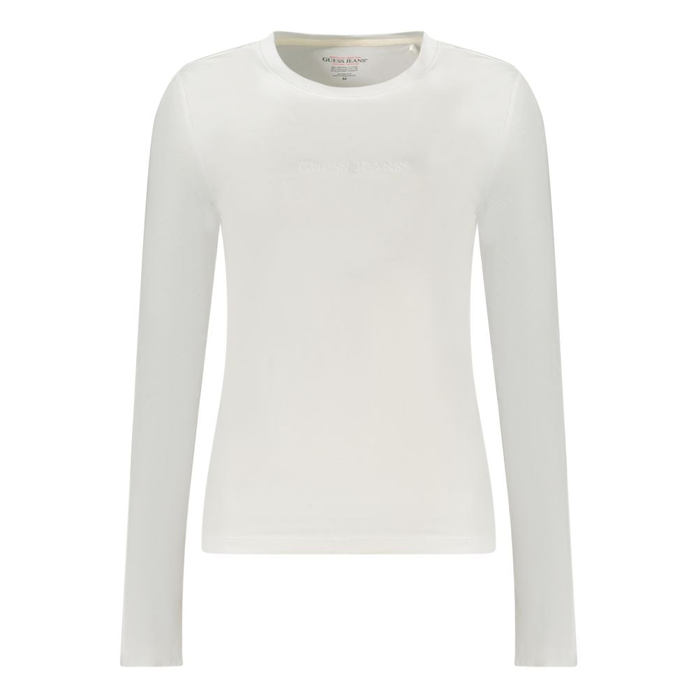 White cotton Guess Jeans women's T-shirt with classic fit and short sleeves, displayed flat for a clean, casual look.