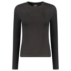 Black cotton women's T-shirt from Guess Jeans with a classic fit and short sleeves, displayed on a plain background.