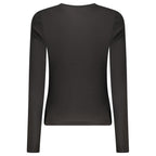 Black cotton women's T-shirt by Guess Jeans with a classic crew neck and fitted style, shown on a plain background.