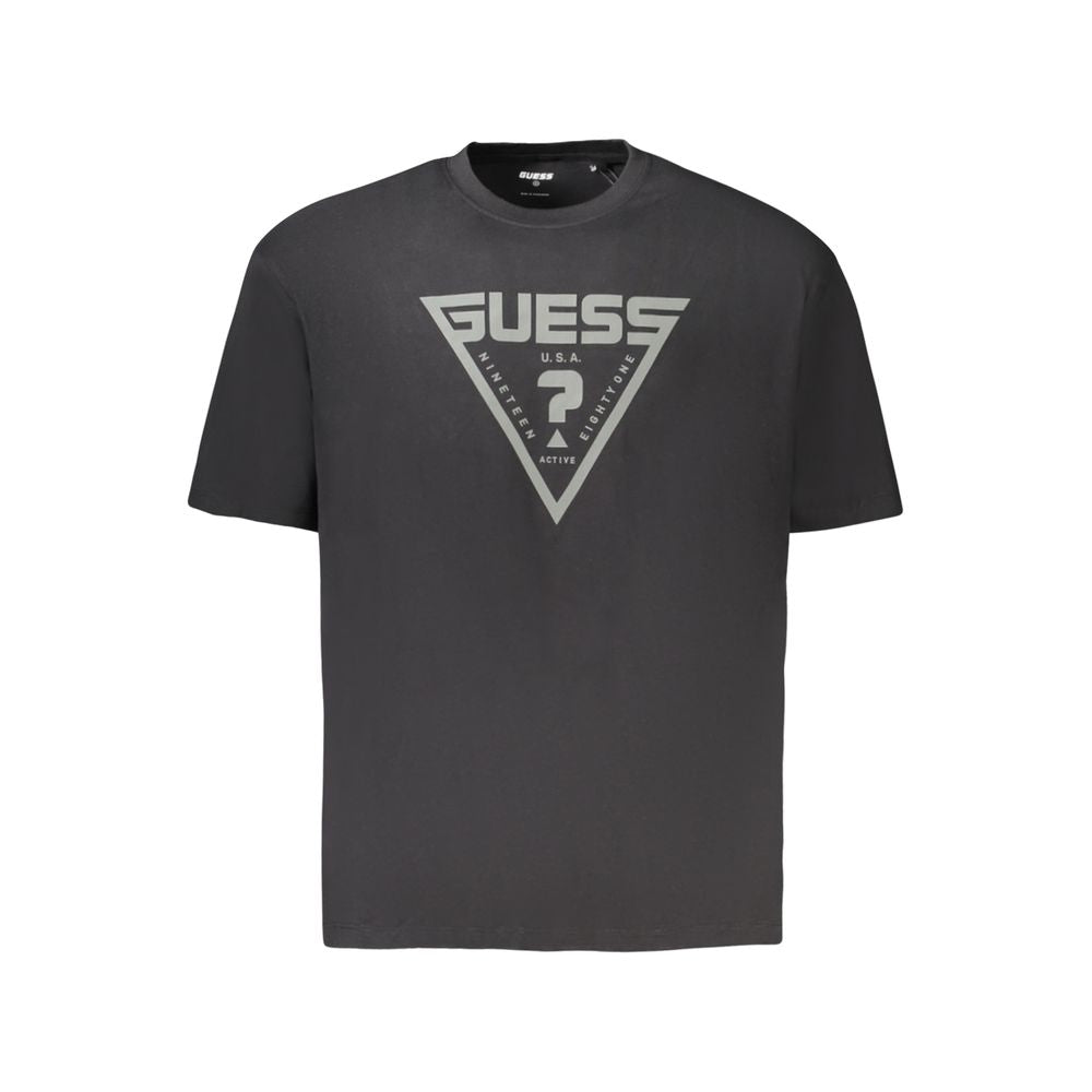 Black Guess Jeans men's cotton T-shirt with round neckline and short sleeves, casual and comfortable for everyday wear.