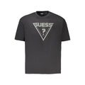 Black Guess Jeans men's cotton T-shirt with round neckline and short sleeves, casual and comfortable for everyday wear.