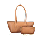 Brown leather women's bag by Coccinelle with a sleek design and silver hardware, featuring a spacious interior and stylish details.
