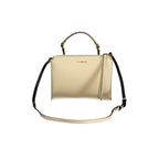 Beige leather women's bag by Coccinelle with sleek design and top handle, showcasing elegant craftsmanship and spacious interior.