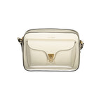 Coccinelle Bianco leather women's bag with sleek design and silver hardware, featuring top handles and a spacious interior.