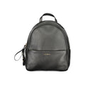 Black leather women's backpack by Coccinelle with adjustable straps and sleek design, featuring a front zipper pocket and top handle.