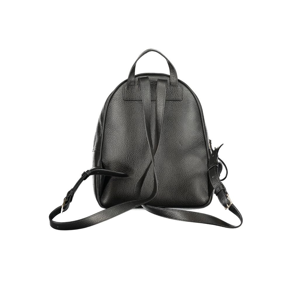 Black leather women's backpack by Coccinelle with sleek design, top handle, adjustable straps, and silver-tone hardware.