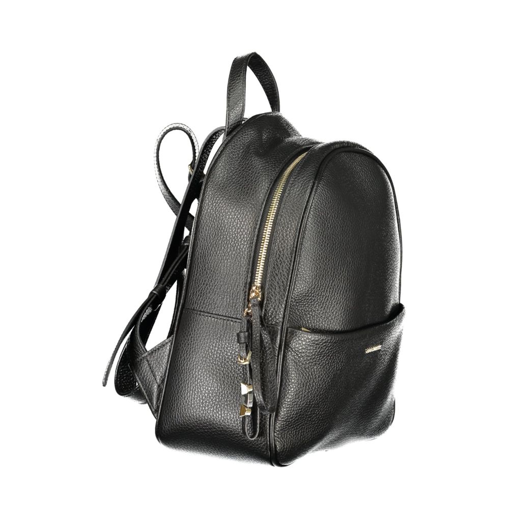 Black leather women's backpack from Coccinelle featuring a sleek design and adjustable straps.