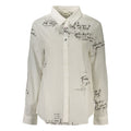Desigual white cotton women's shirt with button-down front and collar, casual and comfortable for everyday wear.