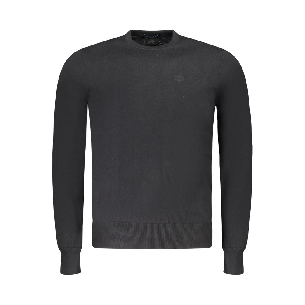 North Sails black fabric men's sweater with a crew neck and ribbed cuffs, stylish and comfortable casual knitwear.