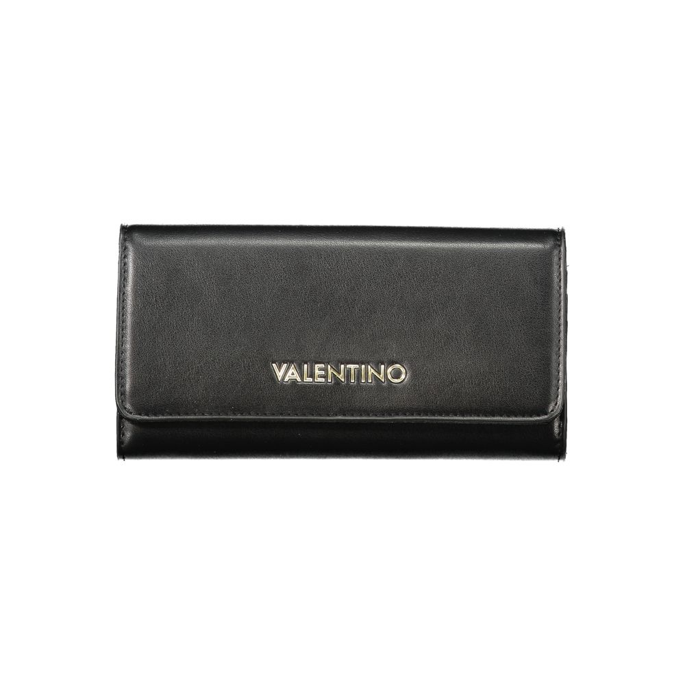 Black Mario Valentino women's wallet made of polyurethane with a sleek design and secure snap closure.