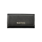 Black Mario Valentino women's wallet made of polyurethane with a sleek design and secure snap closure.