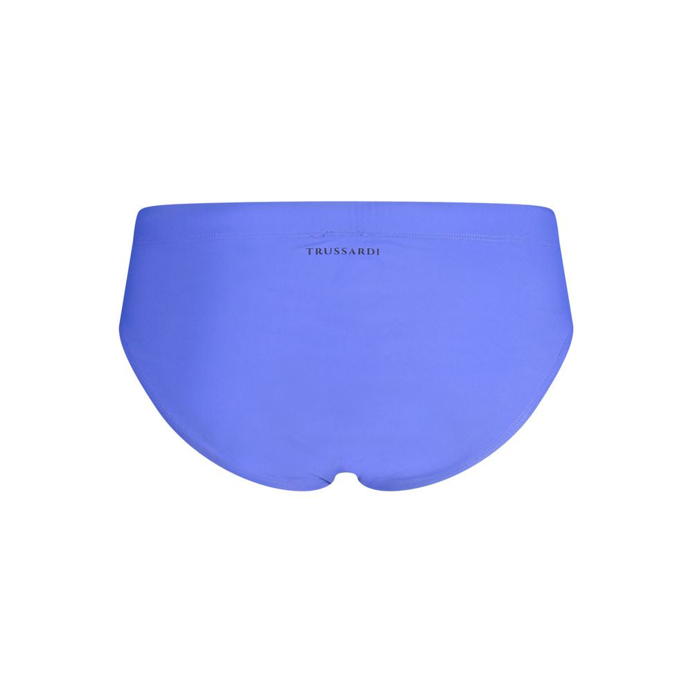 Trussardi blue polyamide men's brief showing smooth fabric and comfortable fit with elastic waistband.