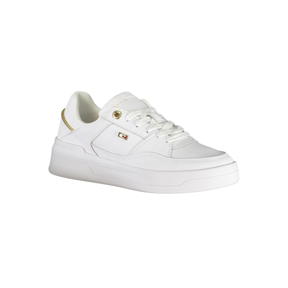 Tommy Hilfiger Bianco Donna sneaker with white polyurethane upper and casual design, featuring laces and a rubber sole.