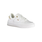 Tommy Hilfiger Bianco Donna sneaker with white polyurethane upper and casual design, featuring laces and a rubber sole.