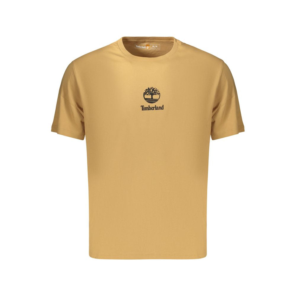 Timberland brown cotton men's T-shirt with crew neckline and short sleeves, casual style, displayed on a plain background.