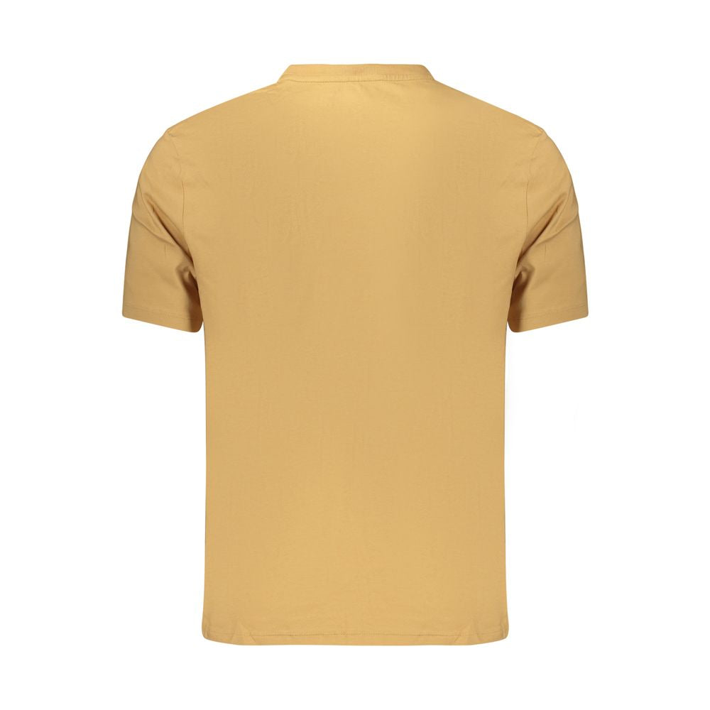 Brown cotton men's T-shirt by Timberland, featuring a classic fit and crew neckline, displayed on a neutral background.