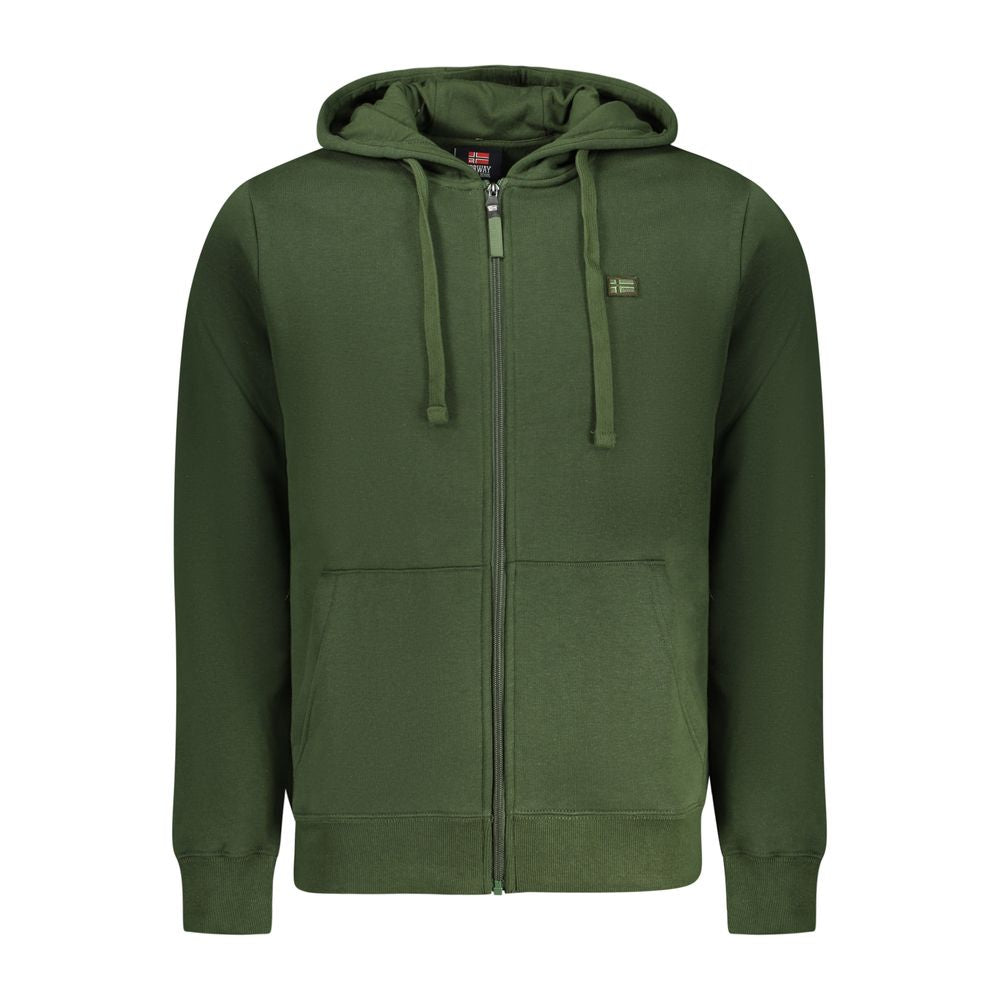 Norway 1963 Verde cotton men's sweatshirt featuring a crew neck and long sleeves, displayed on a hanger.