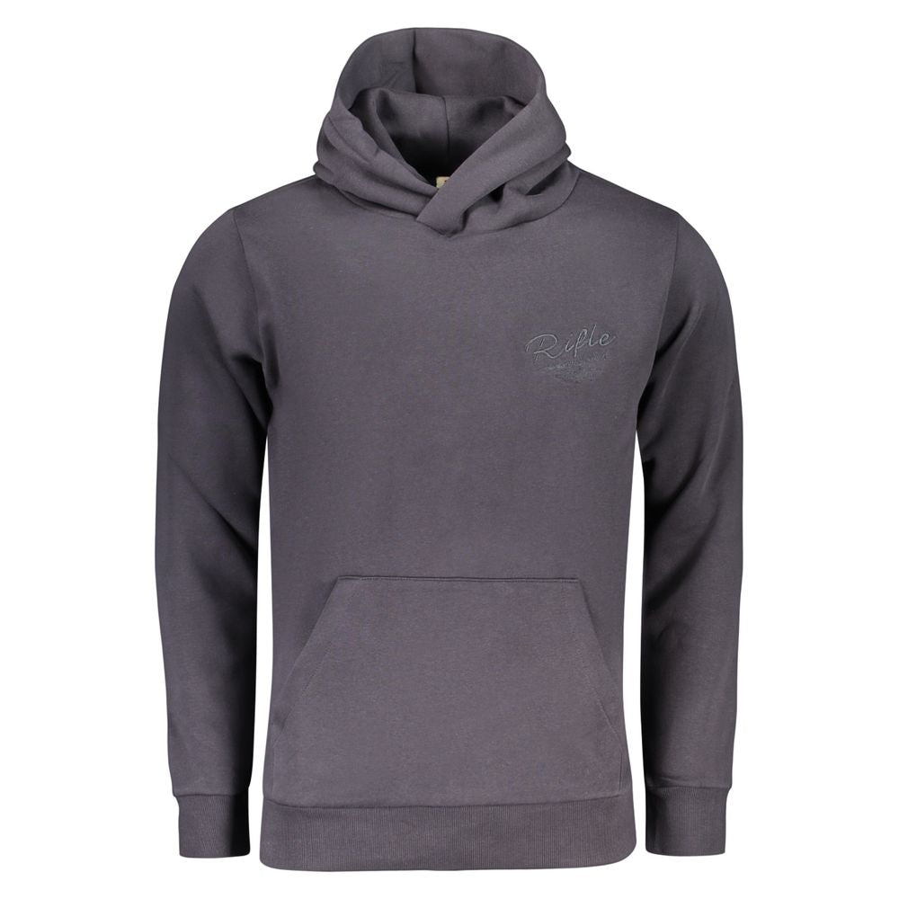 Blue cotton men's sweatshirt by Rifle, featuring a casual fit and ribbed cuffs, displayed on a hanger against a plain background.