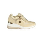 Laura Biagiotti beige polyurethane women's sneaker with white sole and casual slip-on design.