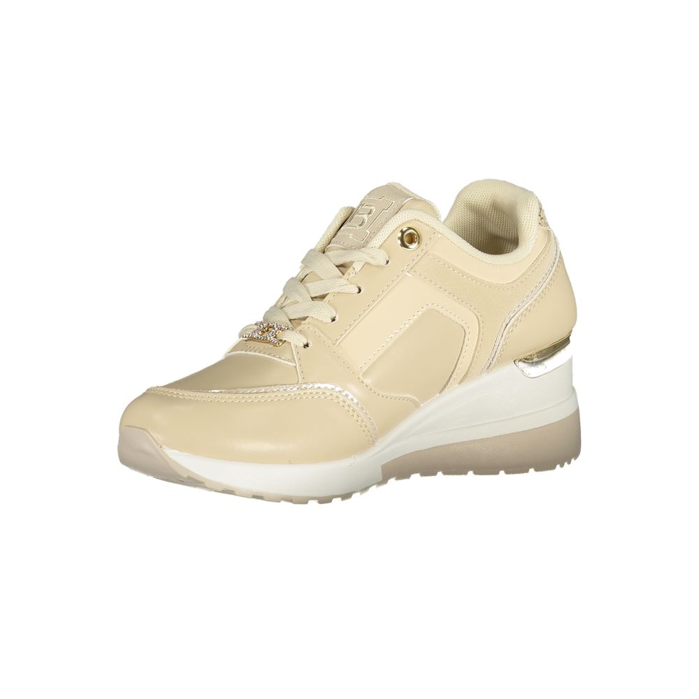 Laura Biagiotti beige polyurethane women's sneaker with lace-up design and sporty sole, stylish and comfortable footwear.