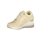 Laura Biagiotti beige polyurethane women's sneaker with lace-up design and sporty sole, stylish and comfortable footwear.